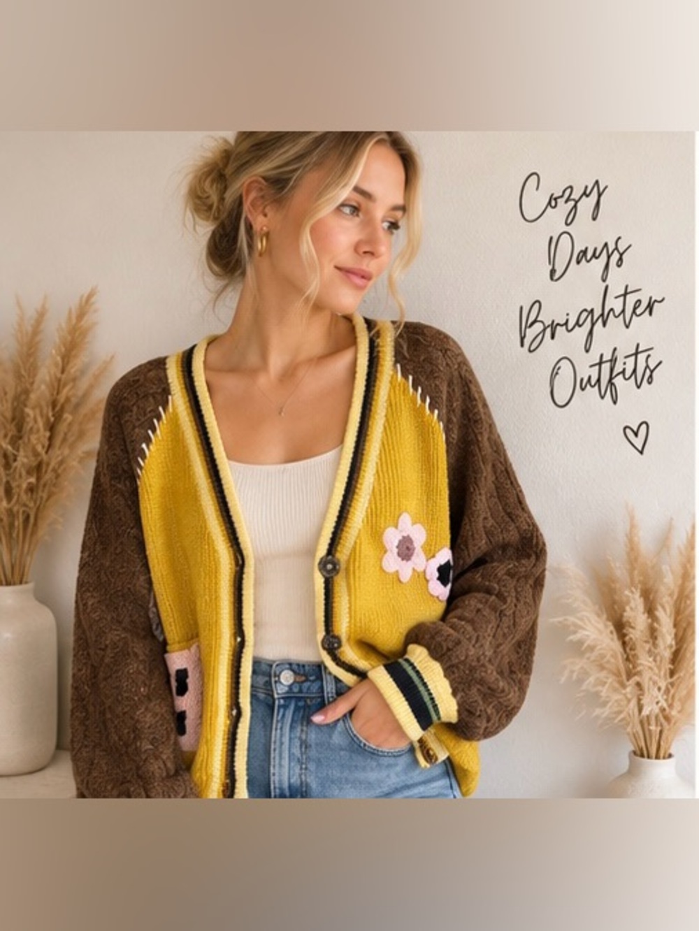POL Harvest Daisy Crochet Appliqué Knit Cardigan NWOT
